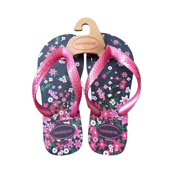 Havaianas Shoes - Havaianas Floral Flip Flops in Black and Pink
